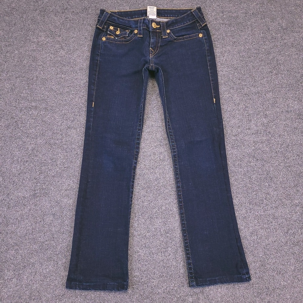 True Religion Becky Jean Women 28 (30x28) Bootcut Stretch Back Flaps Gold Bling